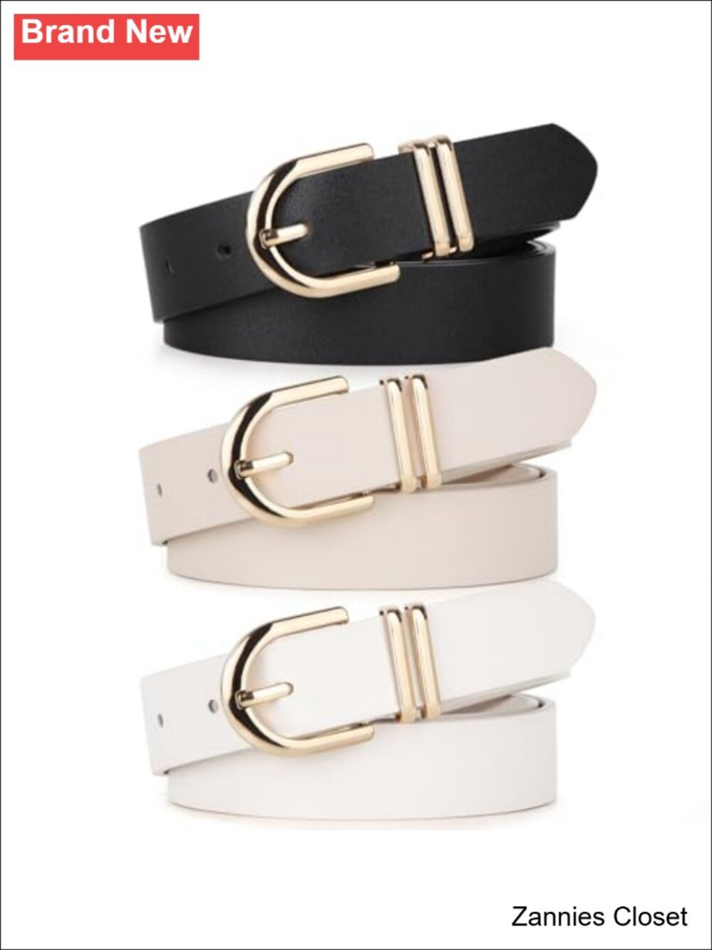 ✨Women 3 Pack Faux Leather Belts Gold Buckle for Jeans Pants